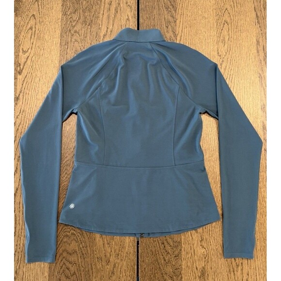 Athleta Salutation Jacket Women’s Size M Skylark Blue Zip Pockets Thumbholes - Picture 2 of 12